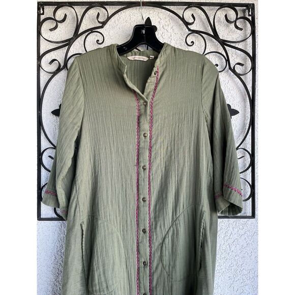 Soft Surroundings Cristoforo Button Down Embroidered Dress - Green - XS - Picture 4 of 10